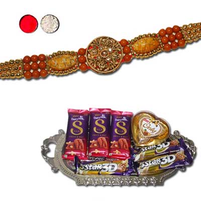 "Fancy Rakhi - FR 8220 A (Single Rakhi), Choco Thali - RC01 - Click here to View more details about this Product